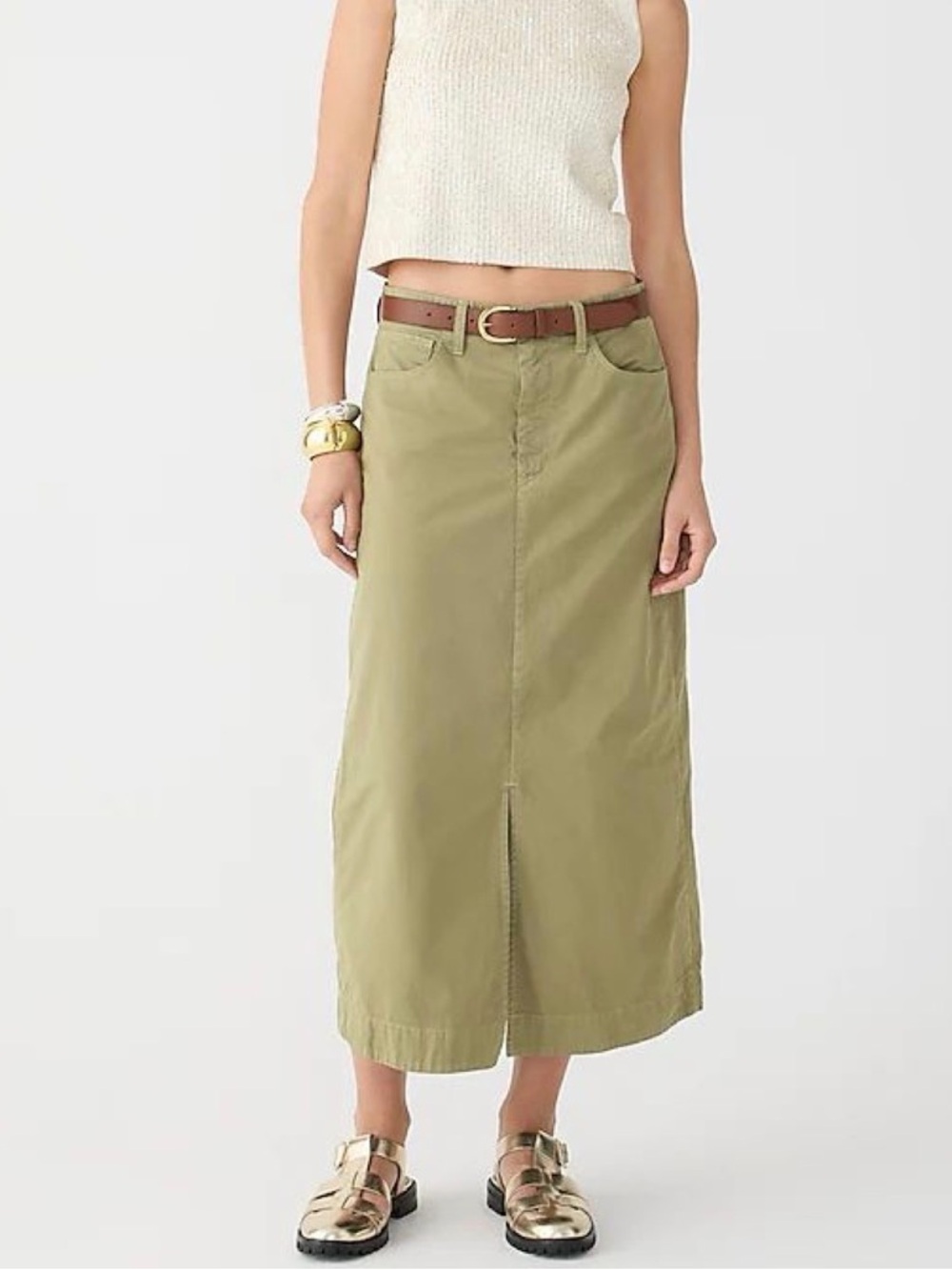 J. Crew Olive Midi Skirt with Front Slit